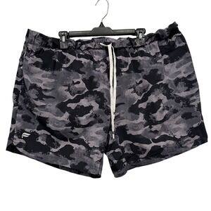 Fabletics Mens Grey Black Camouflage Athletic Shorts Drawstring 7 Inch Inseam XL